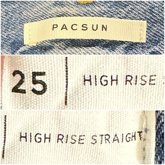 PacSun Checkerboard High-Rise Button Fly Straight Leg Crop Jeans Size 25 - Picture 6 of 7